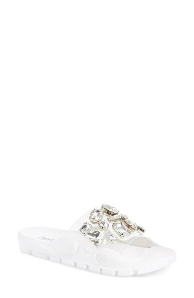 Jeffrey Campbell Aspic Embellished Sport Slide In Clear/ White/ Silver Multi