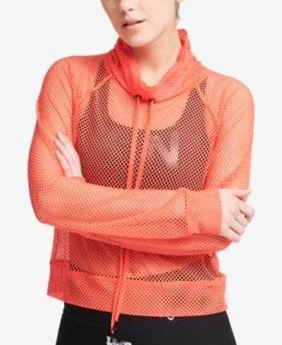 Dkny Sport Mesh Funnel-neck Top In Atomic Red