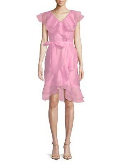 Avantlook Flower Ruffle Sheath Dress In Baby Pink