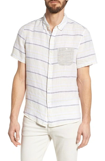 Michael Bastian Stripe Linen Sport Shirt In Pale Lemon