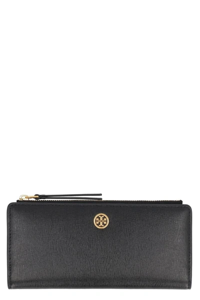 Tory Burch Robinson Leather Wallet In Black