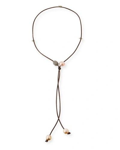 Margo Morrison Crystal Ball & Baroque Pearl Lariat Necklace In Brown