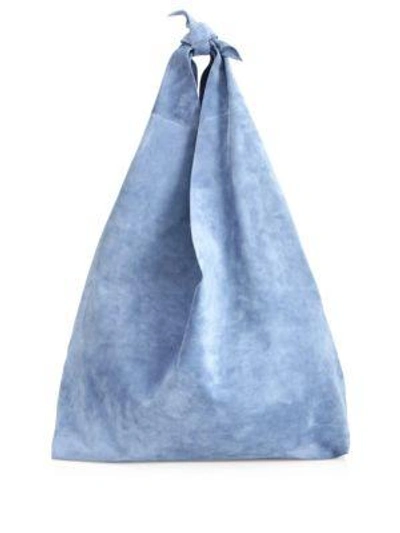 The Row Bindle Knot Suede Hobo Bag In Baby Blue