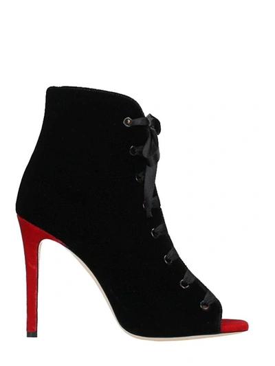 Dei Mille Black Red Velvet Ankle Boots