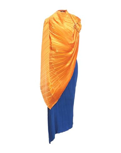 Balmain Convertible Pleated Silk-satin And Cupro Maxi Dress In Bright Orange