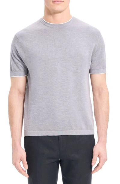Theory Kolben Linen Blend T-shirt In Force Grey/ White