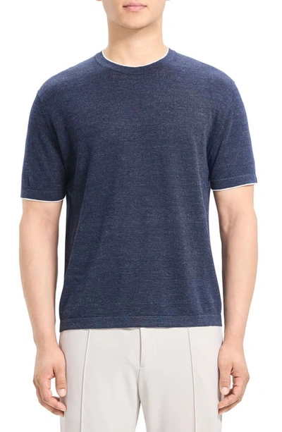 Theory Kolben Linen Blend T-shirt In New Baltic/ White