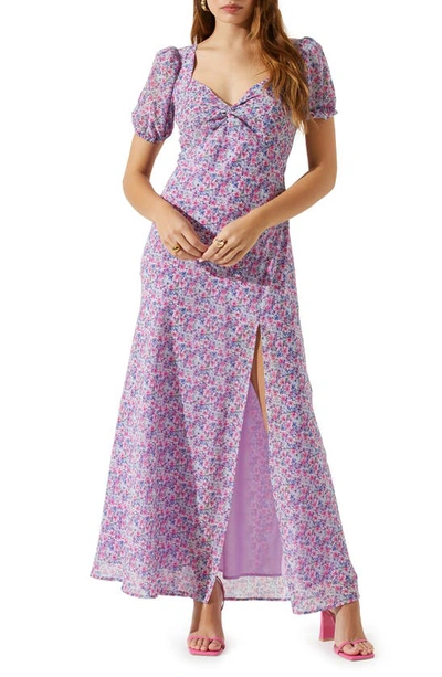 Astr Floral Sweetheart Neck Maxi Dress In Pink Purple Blue Ditzy