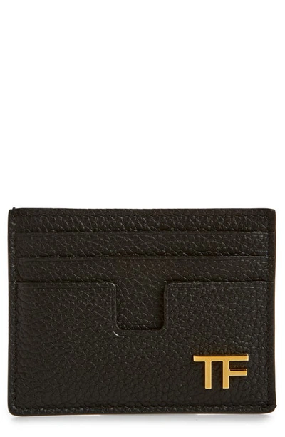 Tom Ford T-line Soft Grain Leather Card Holder In Brown