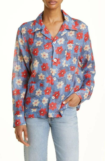 Bode Geo Poppy Long Sleeve Button-up Shirt In Primary Multi