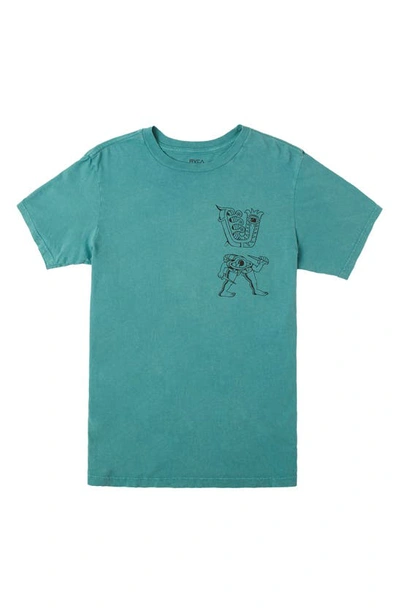 Rvca Dmote Creeps Graphic T-shirt In Teal Sunwash