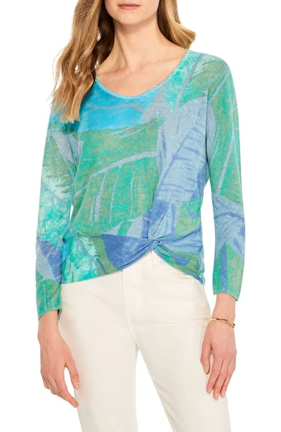 Nic + Zoe Full Bloom Knot Front Sweater In Blue Multi