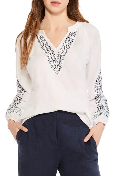 Nic + Zoe Solstice Embroidered Cotton Blouse In White