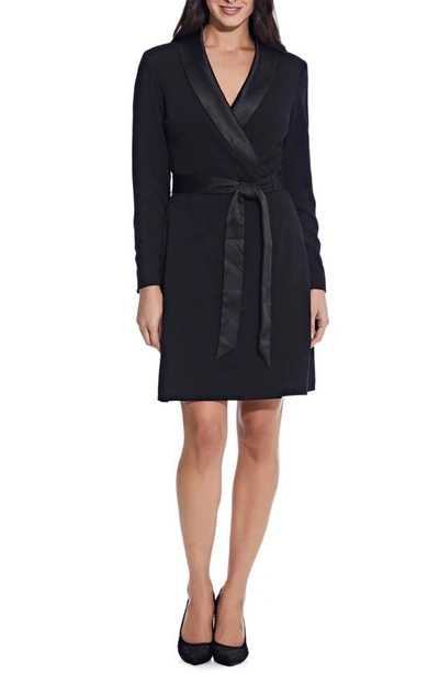 Adrianna Papell Tux Long Sleeve Crepe Faux Wrap Dress In Black