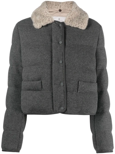 Brunello Cucinelli Shearling-trimmed Cashmere Jacket In Gray
