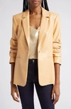 Cinq À Sept Kylie Faux-leather Scrunched-sleeve Jacket In Chai