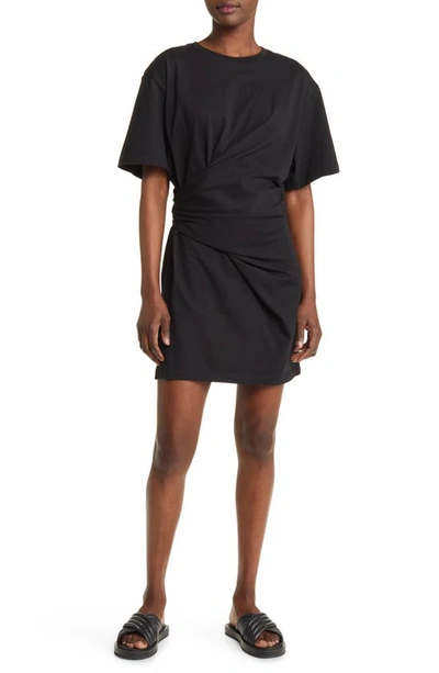 Frame Draped Knit Mini Shirtdress In Black