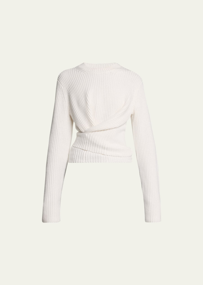 Proenza Schouler White Label Ribbed Cotton-cashmere Wrap Jumper In Off White