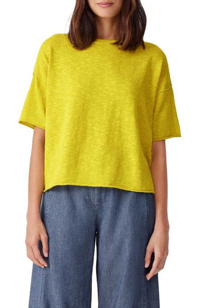 Eileen Fisher Slubby Bateau-neck Elbow-sleeve Top In Sunbeam