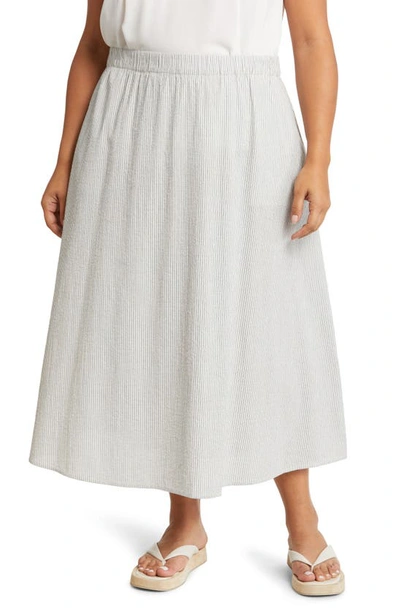 Eileen Fisher Crinkled Straight Organic Cotton Midi Skirt In White Black