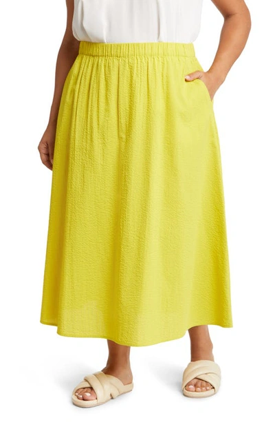 Eileen Fisher Petite Gathered Puckered Cotton Skirt In Chartruese