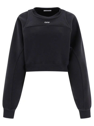 Off-white Off-stamp Round Cropped Crewneck In Black/white