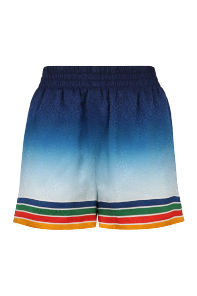 Casablanca Degrade Printed Silk Jacquard Pull-on Shorts In Blue