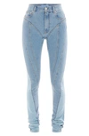 Mugler Stretch Jersey-trimmed High-rise Skinny Jeans In Light Blue / Light Blue