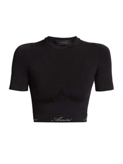 Amiri Logo-jacquard Stretch-knit T-shirt In Black