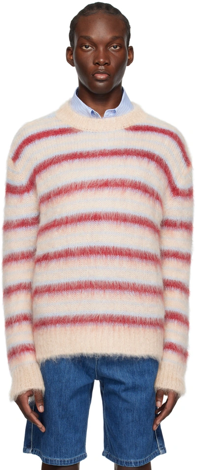Marni Striped Mohair Blend Knit Sweater In Tan