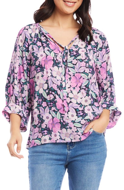Karen Kane Floral Blouson Sleeve Top In Lavendar Floral Print
