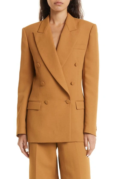 Aknvas Hauser Double Breasted Blazer In Camel
