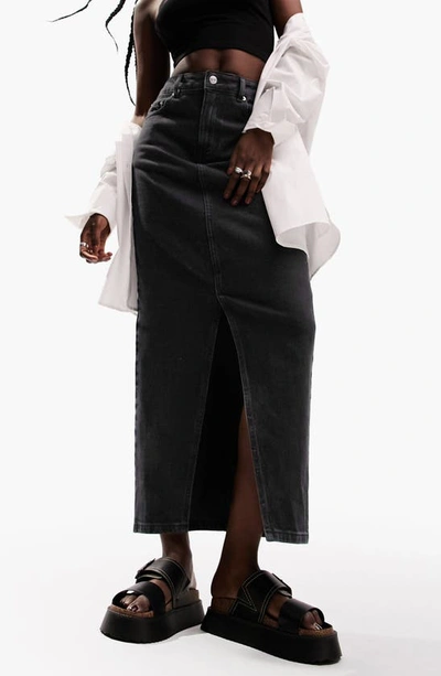 Asos Design Denim Midi Skirt In Black