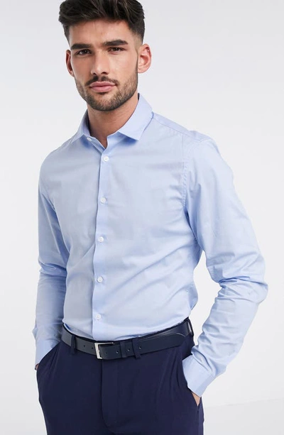 Asos Design Slim Fit Stretch Button-up Shirt In Blue