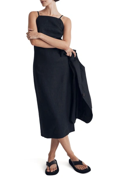 Madewell Square Neck Linen Slipdress In True Black