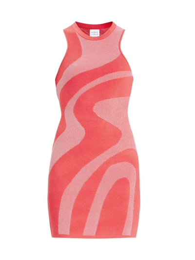 Herve Leger Abstract Jacquard Sleeveless Mini Racer Dress In Cerise Lt Peony