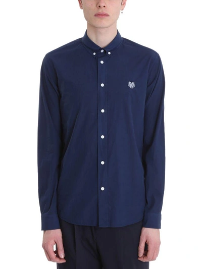Kenzo Tiger Crest Blue Cotton Shirt