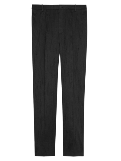 Saint Laurent Men's Straight Pants In Shantung In Black