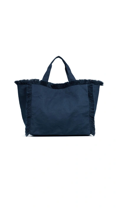 Hat Attack Fringed Canvas Tote In Navy
