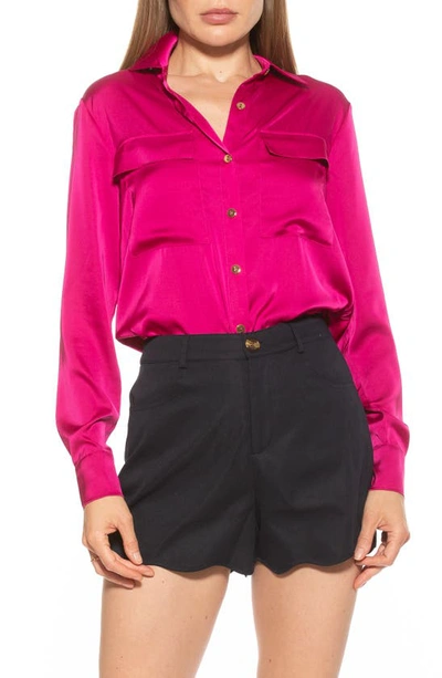 Alexia Admor Long Sleeve Button-up Shirt In Magenta