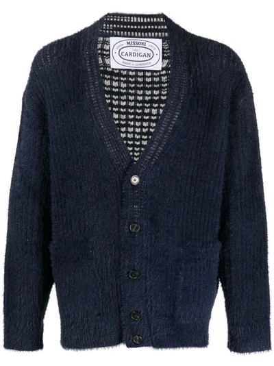 Missoni V-neck Knitted Cardigan In Blue
