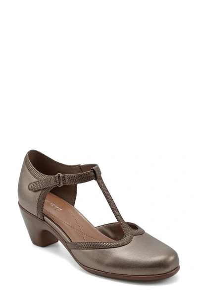 Easy Spirit Cara Womens Suede Slip On T-strap Heels In Bronze Leather