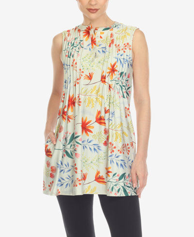 White Mark Women's Maternity Floral Sleeveless Tunic Top In Green