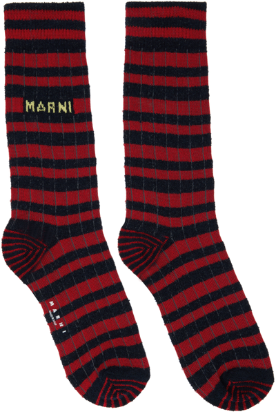 Marni Intarsia-logo Knitted Socks In Red