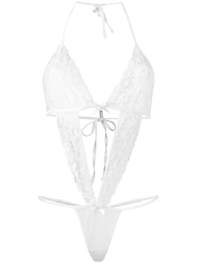 Folies By Renaud Cut-out Lace Bodysuit In White