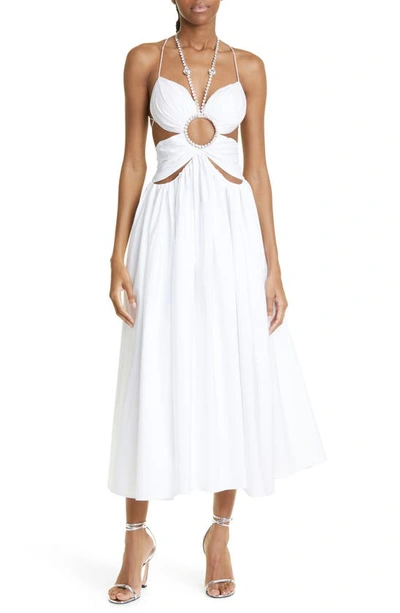 Area Gathered Butterfly Poplin Midi Dress In White