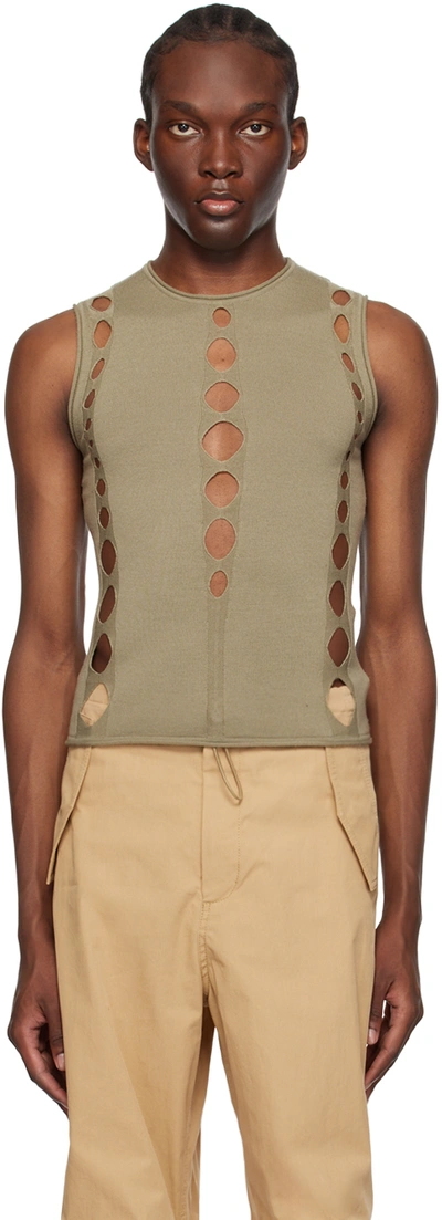 Dion Lee Khaki Snake Diamond Tank Top In Sage