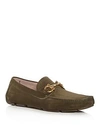 Ferragamo Men's Parigi Suede Moc Toe Drivers In Safari Green Suede