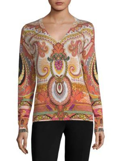 Etro 50th Anniversary Printed V-neck Sweater In White Paisley