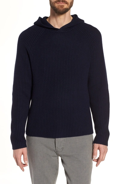 James Perse Regular Fit Rib Knit Cashmere Hoodie In Blue